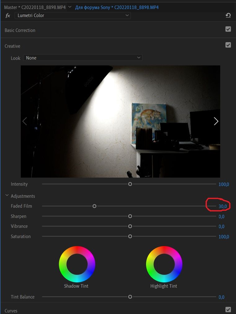 Lumetri Color 2 pp off dro 5 nt iso 80 после цветокоррекции