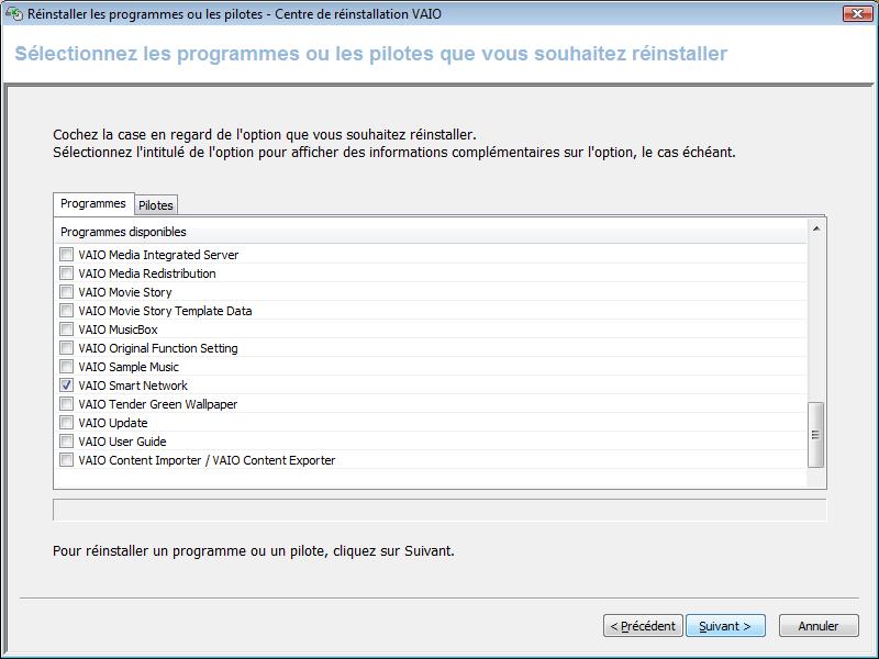 Capture Centre de réinstallation VAIO - Sélectionnez les programmes_040713.jpg