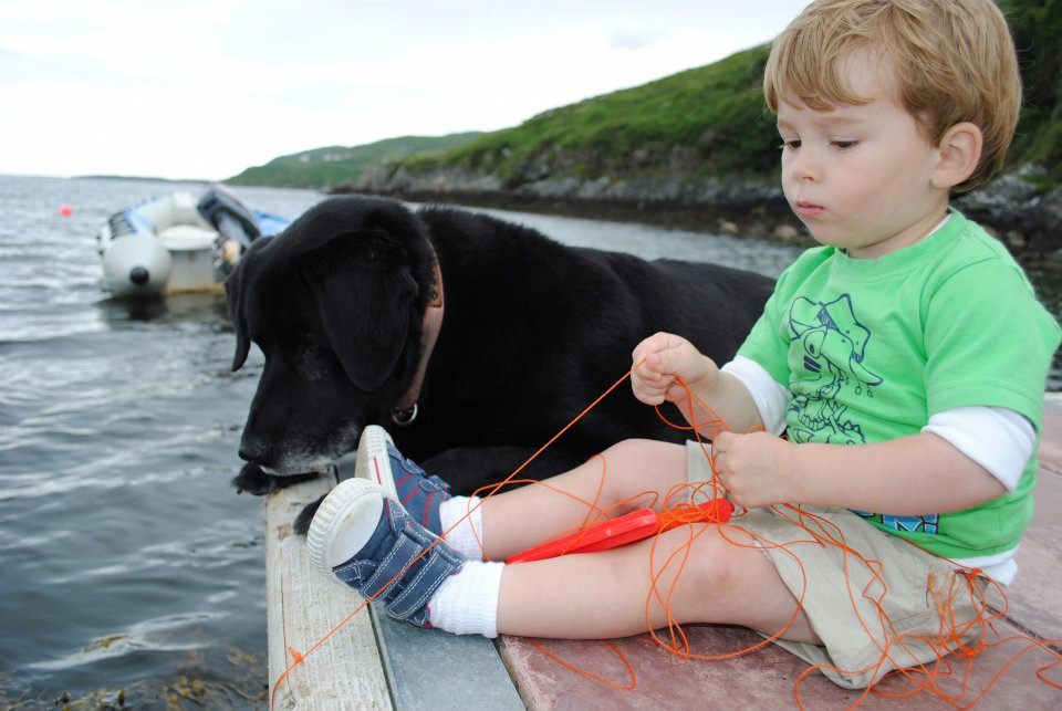 On holiday fishing for crabs with my loyal companion 